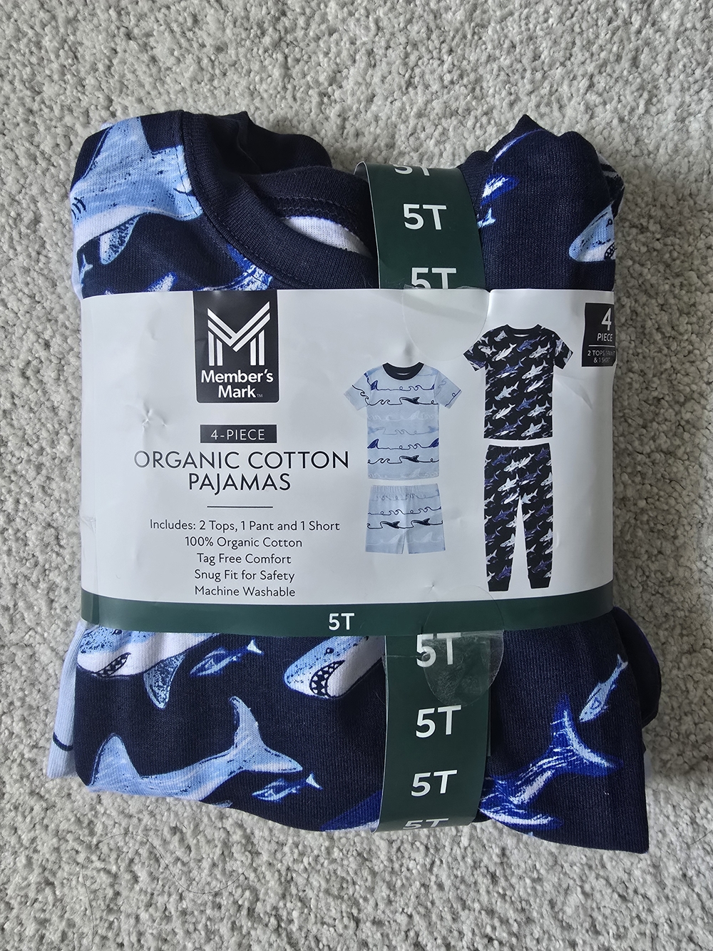 Member's Mark Navy and Light Blue Shark Pajama Set